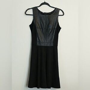 Excellent Condition Danier Black Midi Dress with Genuine Leather Bodice